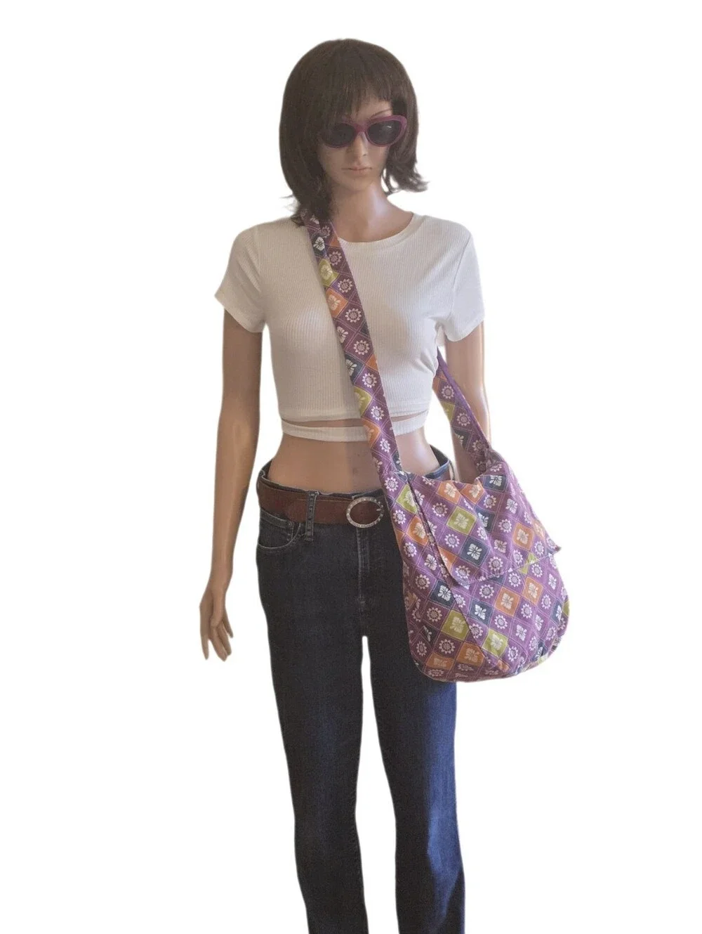 VTG Purple Floral Geometric Hobo Sling Bag TVD Caroline Forbes Wardrobe Match!